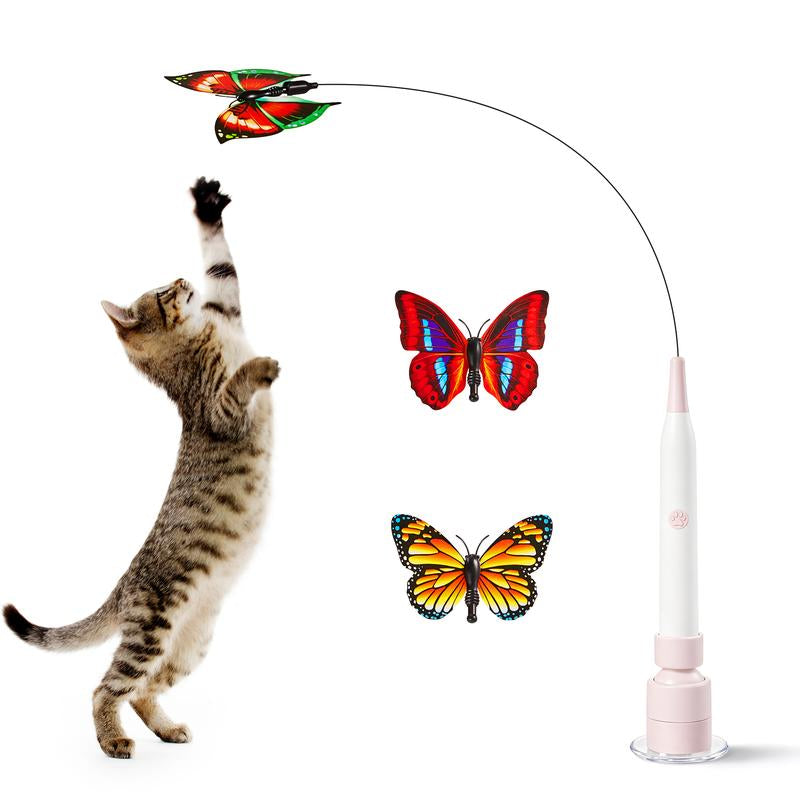 Potaroma Spinning Butterfly Cat Toy Wand – Electric Interactive Cat Teaser with Suction Cup Self-Play & Handheld Mode for Indoor Kittens, Durable Automatic Play Toy