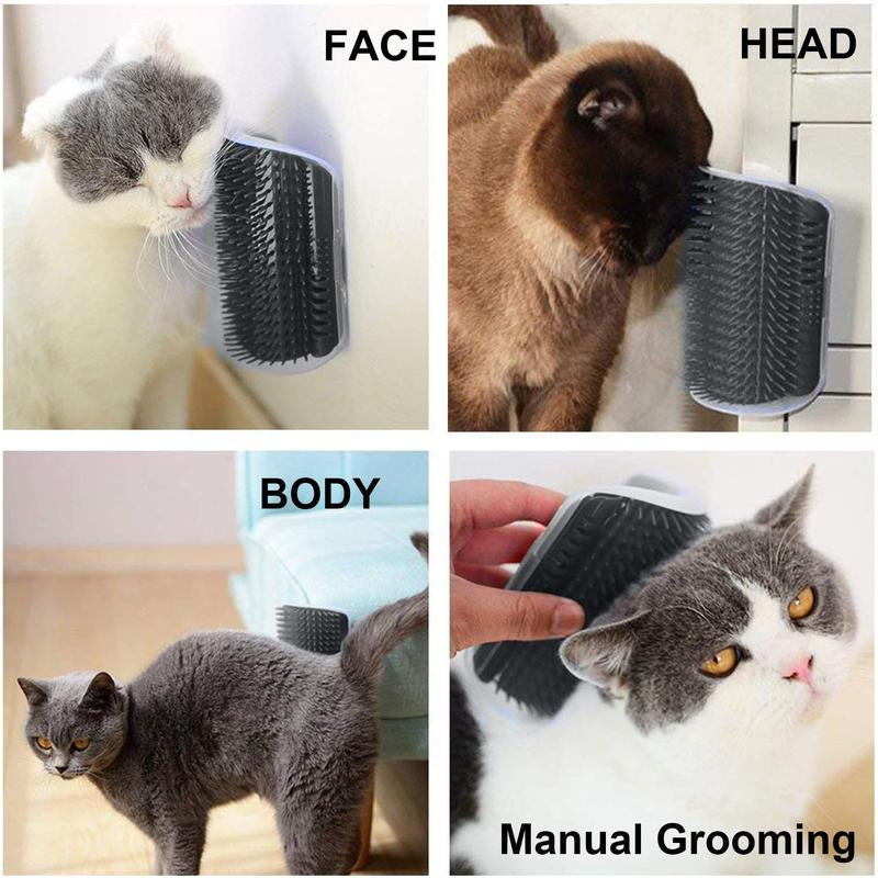 Cat Corner Self Groomer 2-Pack with Catnip, Wall-Mounted Grooming Brush for Dogs and Cats, Gentle Massage, High-Quality Plastic Fur Removal
