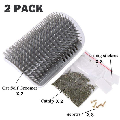Cat Corner Self Groomer 2-Pack with Catnip, Wall-Mounted Grooming Brush for Dogs and Cats, Gentle Massage, High-Quality Plastic Fur Removal