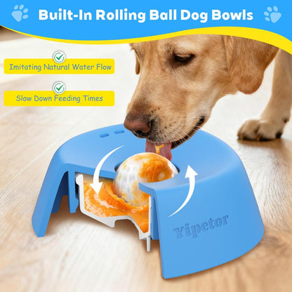 Yipetor Slow Feeder Dog Bowls for Liquid Treat, [Built-In Rolling Ball] No Spill Bone Broth Dog Licking Bowl, Multi-Purpose Puppy Yogurt Feeder Bowl for All Breeds Dietary Supplement/Post-Op Nutrition