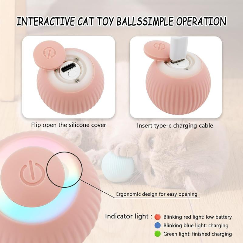Four Angels-Smart Interactive Cat Ball Toy, Automatic Rolling Ball for Indoor Cats Self Play, Power Ball Cat Toy with LED Light Automatic Cat--Mggq