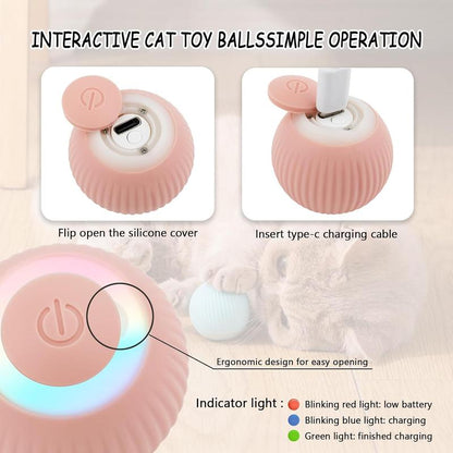 Four Angels-Smart Interactive Cat Ball Toy, Automatic Rolling Ball for Indoor Cats Self Play, Power Ball Cat Toy with LED Light Automatic Cat--Mggq