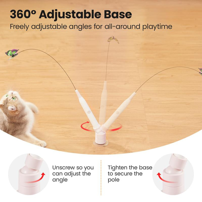 Potaroma Spinning Butterfly Cat Toy Wand – Electric Interactive Cat Teaser with Suction Cup Self-Play & Handheld Mode for Indoor Kittens, Durable Automatic Play Toy