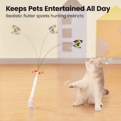Potaroma Spinning Butterfly Cat Toy Wand – Electric Interactive Cat Teaser with Suction Cup Self-Play & Handheld Mode for Indoor Kittens, Durable Automatic Play Toy