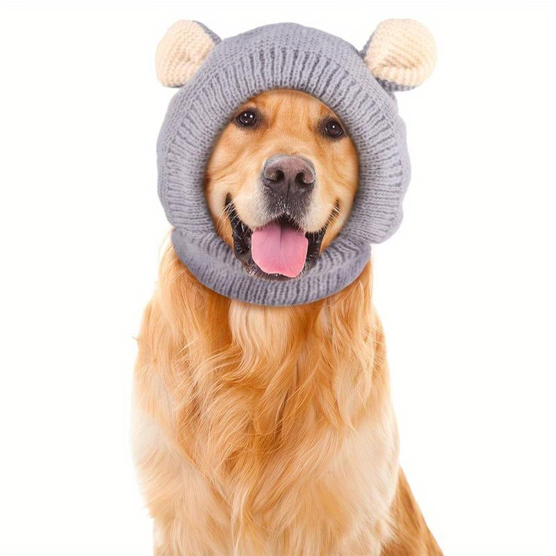 Noise Protection Dog Hat – Warm Knitted Quiet Ears Cap for Medium & Large Pets, Soft Winter Headwear for Dogs & Cats, Comfortable Anti-Noise Orange Hoodie