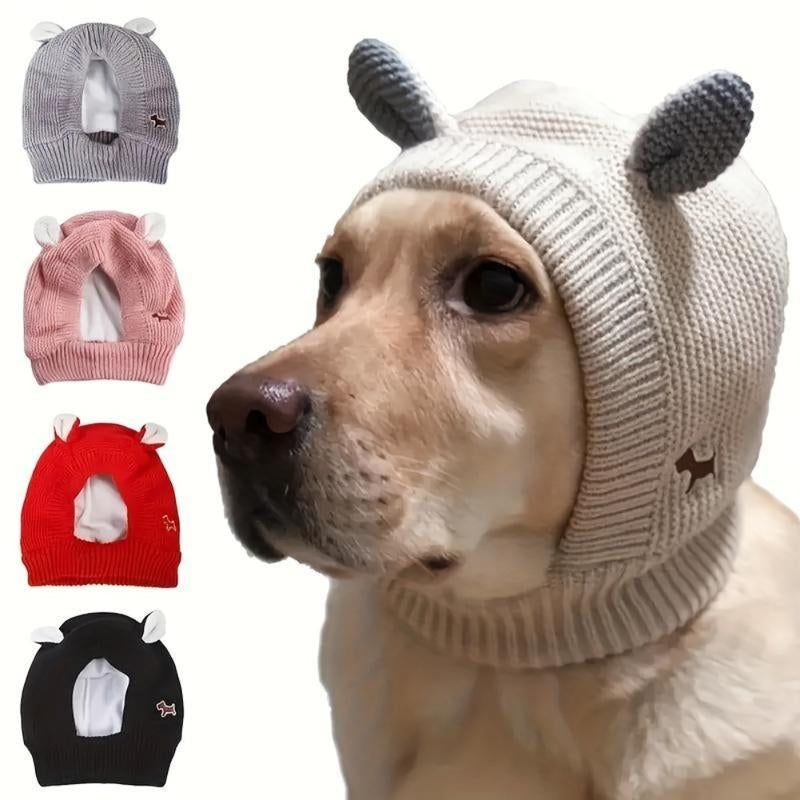Noise Protection Dog Hat – Warm Knitted Quiet Ears Cap for Medium & Large Pets, Soft Winter Headwear for Dogs & Cats, Comfortable Anti-Noise Orange Hoodie