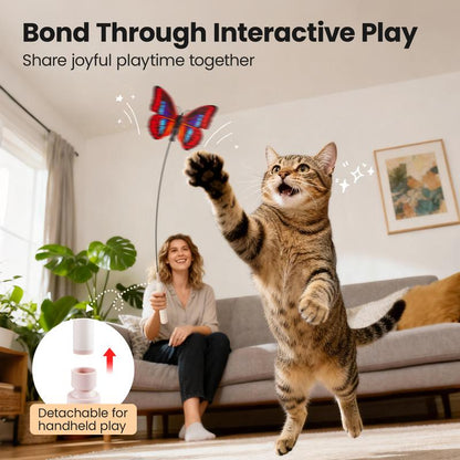 Potaroma Spinning Butterfly Cat Toy Wand – Electric Interactive Cat Teaser with Suction Cup Self-Play & Handheld Mode for Indoor Kittens, Durable Automatic Play Toy