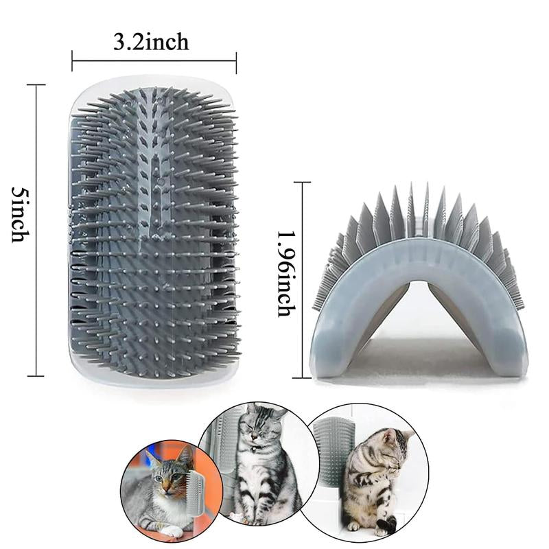 Cat Corner Self Groomer 2-Pack with Catnip, Wall-Mounted Grooming Brush for Dogs and Cats, Gentle Massage, High-Quality Plastic Fur Removal