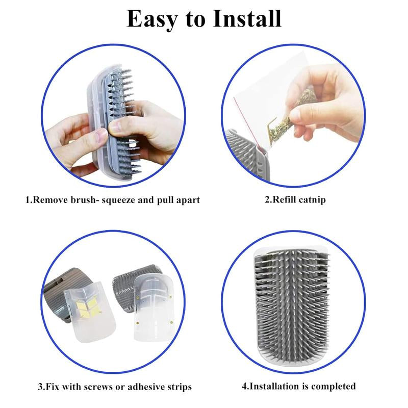 Cat Corner Self Groomer 2-Pack with Catnip, Wall-Mounted Grooming Brush for Dogs and Cats, Gentle Massage, High-Quality Plastic Fur Removal